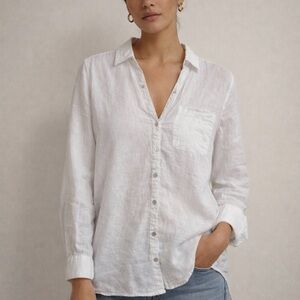 Joie 100% Linen Button Down Shirt Women’s Small White Long Sleeve Pocket Top